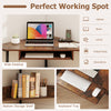 Triangle corner desk in rustic brown with keyboard tray, charging station, and bottom storage shelf for versatile use.