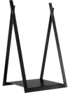 Triangle firewood rack in black with sturdy steel frame and raised base for indoor or outdoor fireplace use.