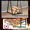 Triangle firewood rack with raised base, sturdy steel frame, non-hollow design to prevent wood chip scattering.
