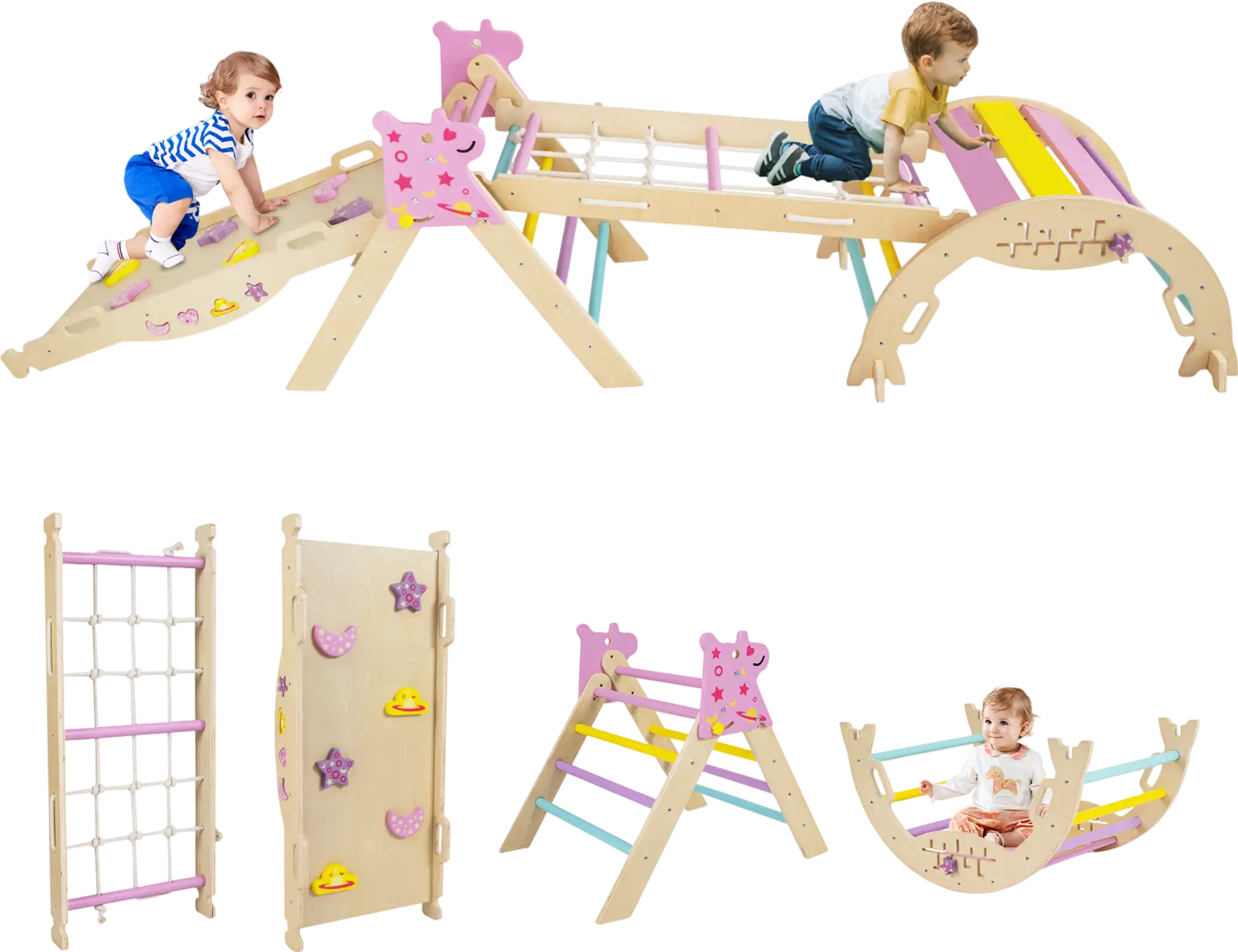 Costway 8-in-1 Foldable Baby Climbing Triangle Slide Set Astronaut Unicorn Theme 30184022 New