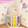 Foldable baby climbing triangle in unicorn theme with Montessori maze, beech wood rods, and compact storage design.