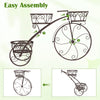 Tricycle plant stand with three hollowed bronze baskets, showcasing easy assembly and stylish design for indoor or.