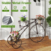 Tricycle plant stand with three hollowed bronze baskets, featuring a stable metal frame for indoor and outdoor use.