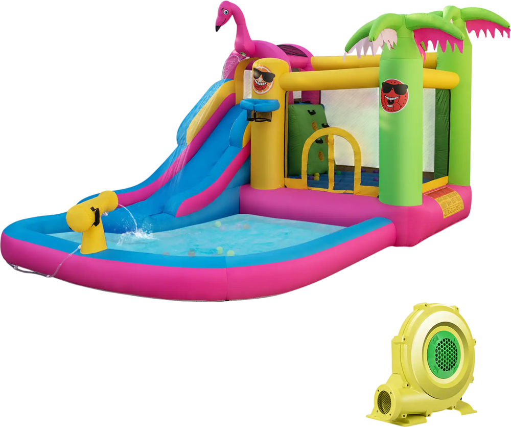 Inflatable Bounce Castle with Long Water Slide and 735W Blower