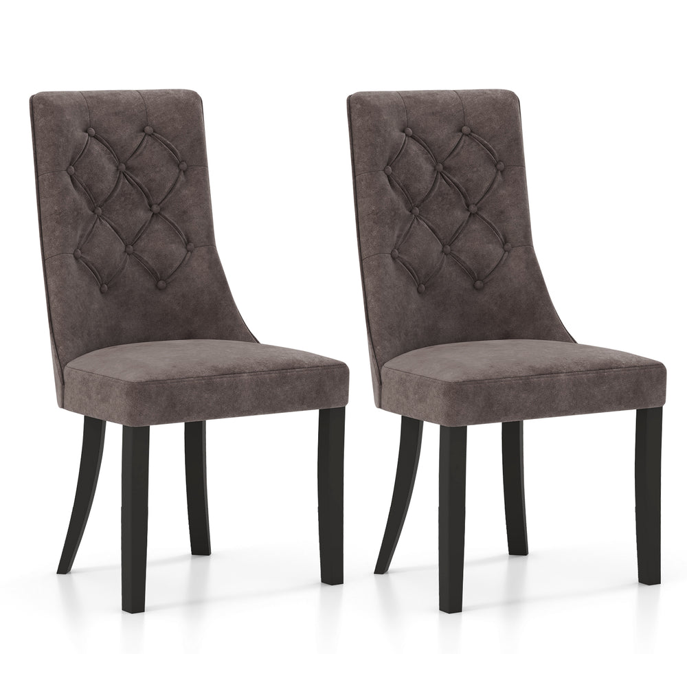 Set of 2 tufted dining chairs in gray with high backrest and padded seat, perfect for dining or accent seating.
