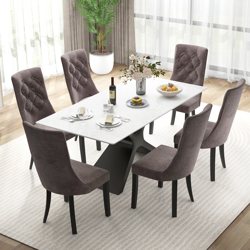 Tufted dining chairs set of 2 in gray with high backrest and padded seat, perfect for elegant dining spaces.
