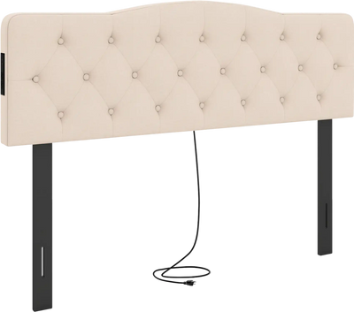 Costway Tufted Upholstered Headboard Queen Full Bed w/ 2 AC Outlets 57628302 New