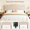 Tufted upholstered headboard in beige for queen and full size beds, featuring adjustable width and convenient AC.