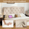 Tufted upholstered headboard in beige with soft sponge filling and 2 AC outlets, perfect for queen and full size beds.