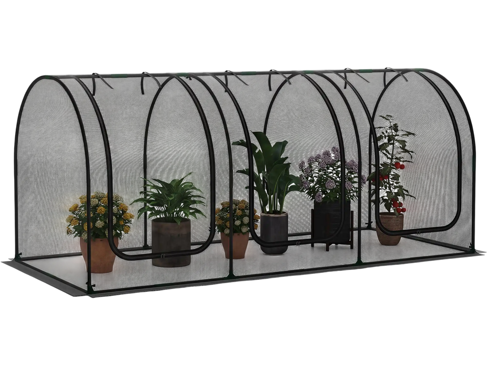 Tunnel Crop Cage Large Portable Plant Protection Tent with 3 Roll-up Zippered Doors