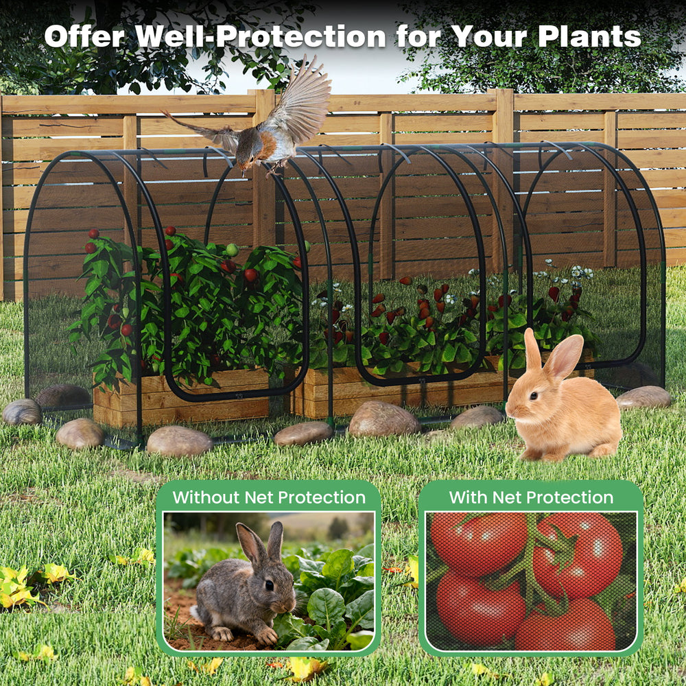Large portable plant protection tent with breathable mesh, featuring 3 roll-up zippered doors for easy access and.