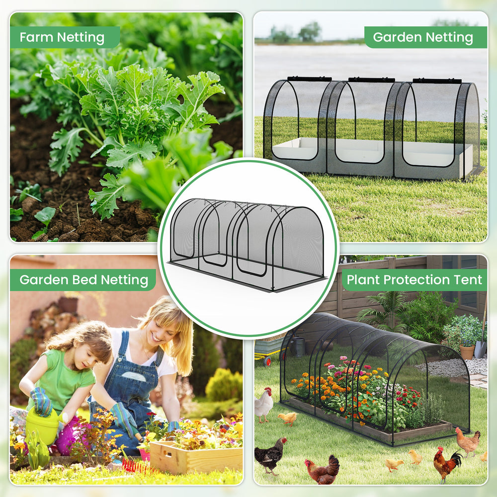 Large portable plant protection tent with breathable mesh, 3 roll-up zippered doors, and U-shaped ground stakes for.