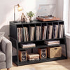Record player stand in rustic brown and black with vinyl storage, featuring 8 compartments and a charging station.