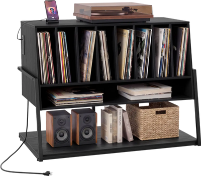 Costway Turntable Stand Vinyl Storage Shelves Charging Station Side Table 20774719 New