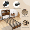 Twin size bed frame with storage headboard, sturdy metal slats, and protective foot pads for enhanced stability.