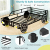 Car-shaped twin-size kids metal bed frame with safety guardrails, heavy-duty slats, and anti-slip foot pads for secure.