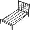 Twin size platform bed with a unique branch headboard and sturdy metal frame, ideal for elegant bedroom decor.