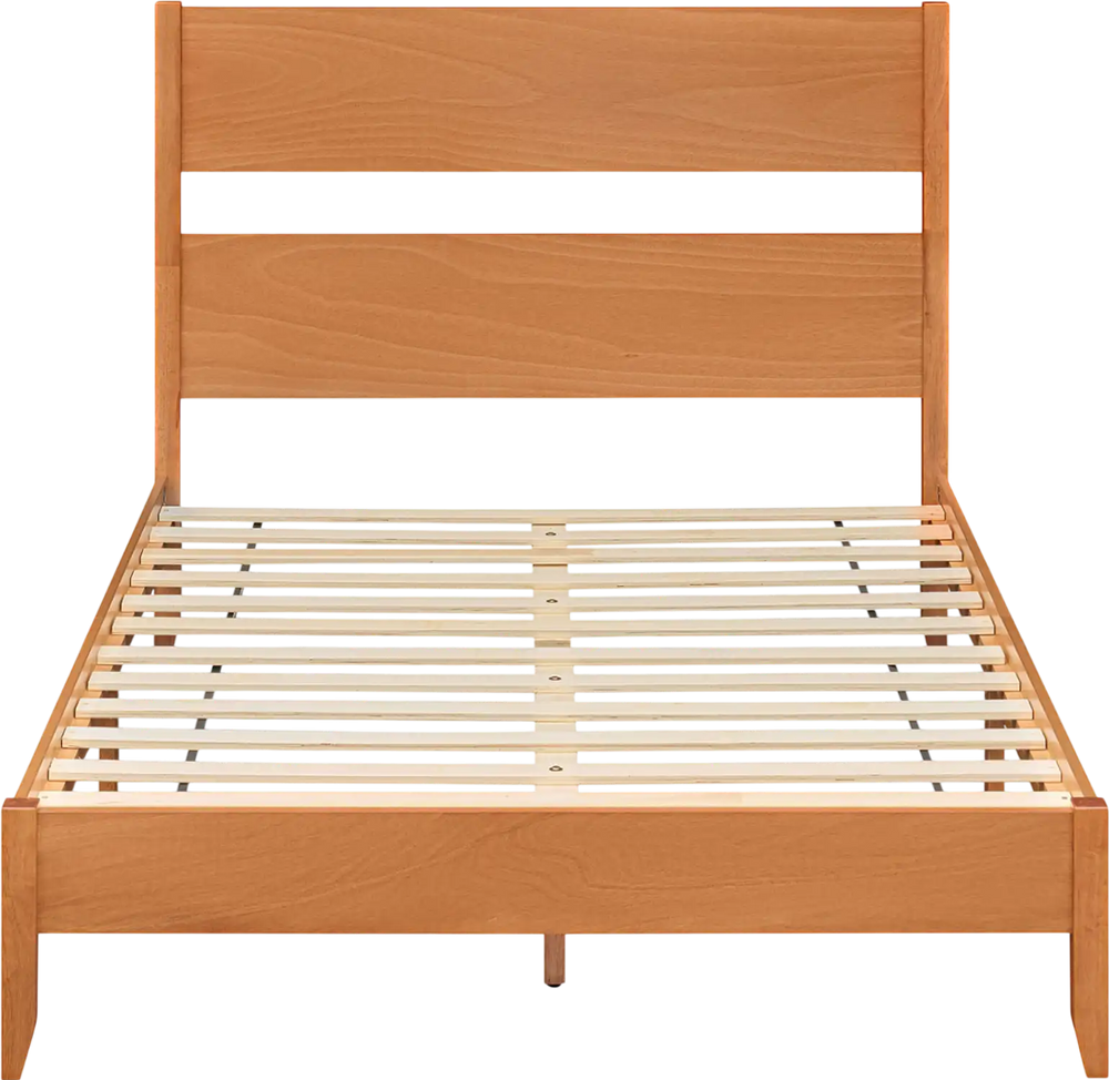 Full bed frame in warm brown with a classic wooden headboard and 12 slats for reliable mattress support.