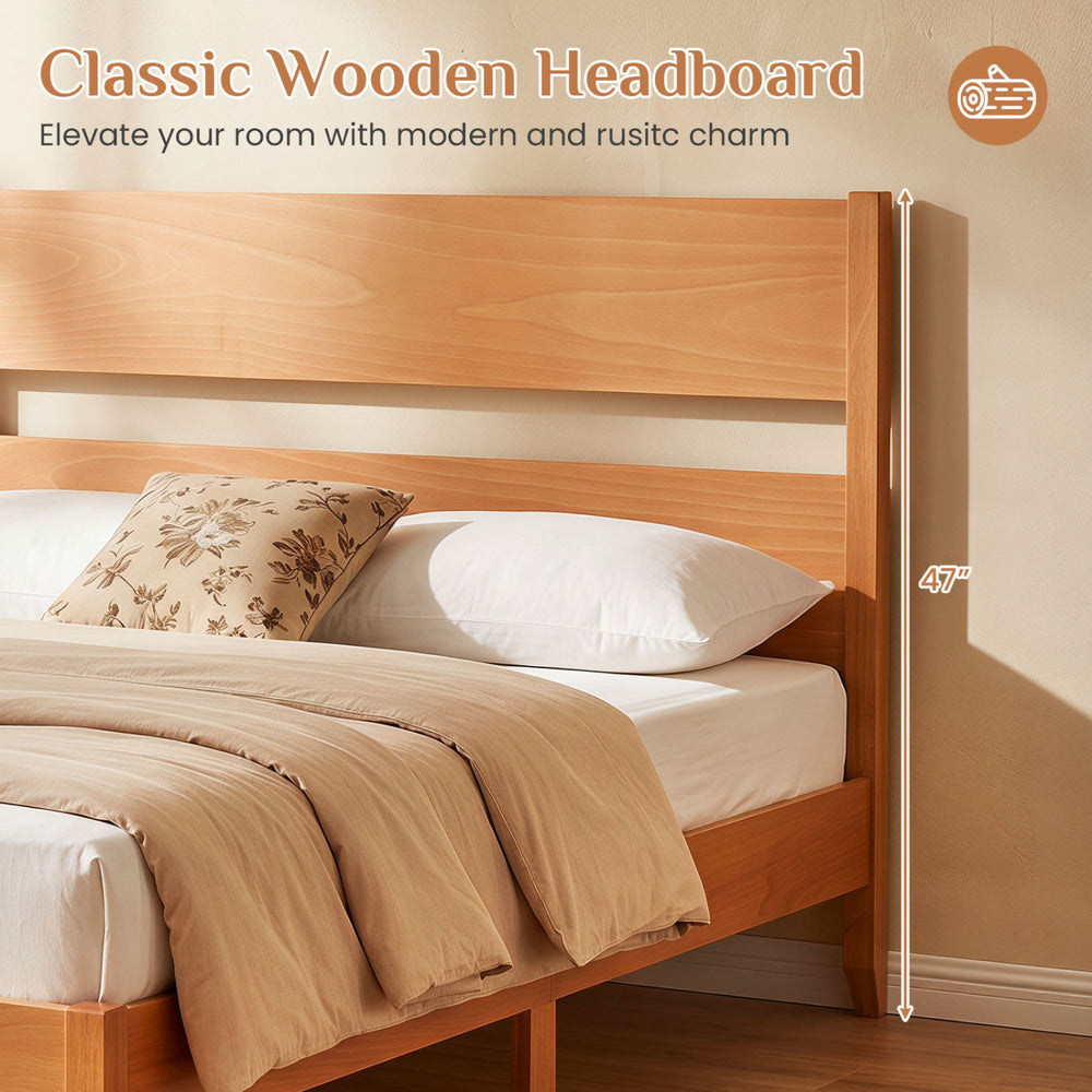 Classic wooden headboard in warm brown elevates your room with modern and rustic charm, featuring solid wood support legs.