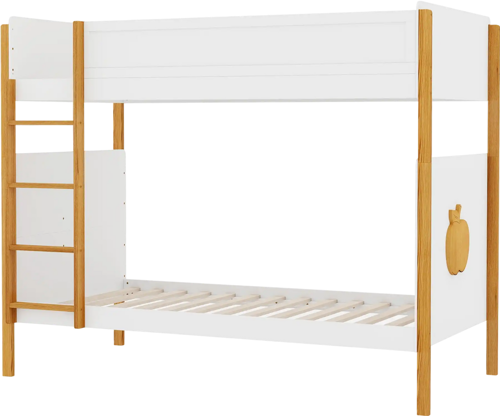 Twin over twin bunk bed with integrated ladder and safety guardrails, crafted from solid wood for durability and.