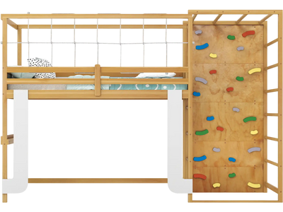 Costway Twin Bunk Bed Wooden Loft Bed Jungle Gym Climbing Ladder 73830022 New