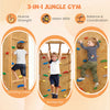 3-in-1 jungle gym features a climbing ladder, monkey bar, and rock wall for kids to enhance strength and coordination.