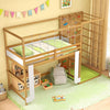 Wooden loft bed with climbing ladder and rock wall, designed for kids' play and sleep, supporting up to 440 lbs.