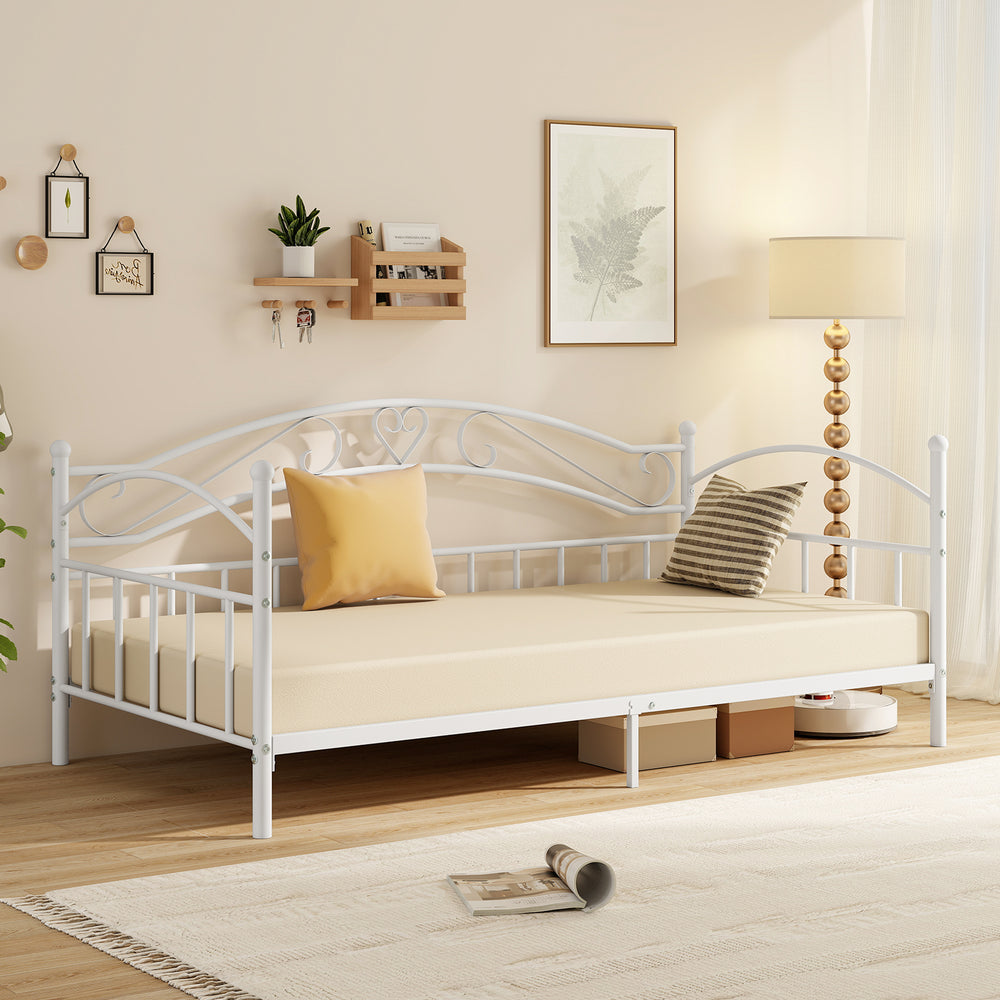 Twin Size Metal Daybed Frame with Headboard for Bedroom-White - Gallery View 1 of 11