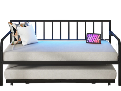 Costway Twin Daybed w/ Charging Station LED Lights Black 35619427 New