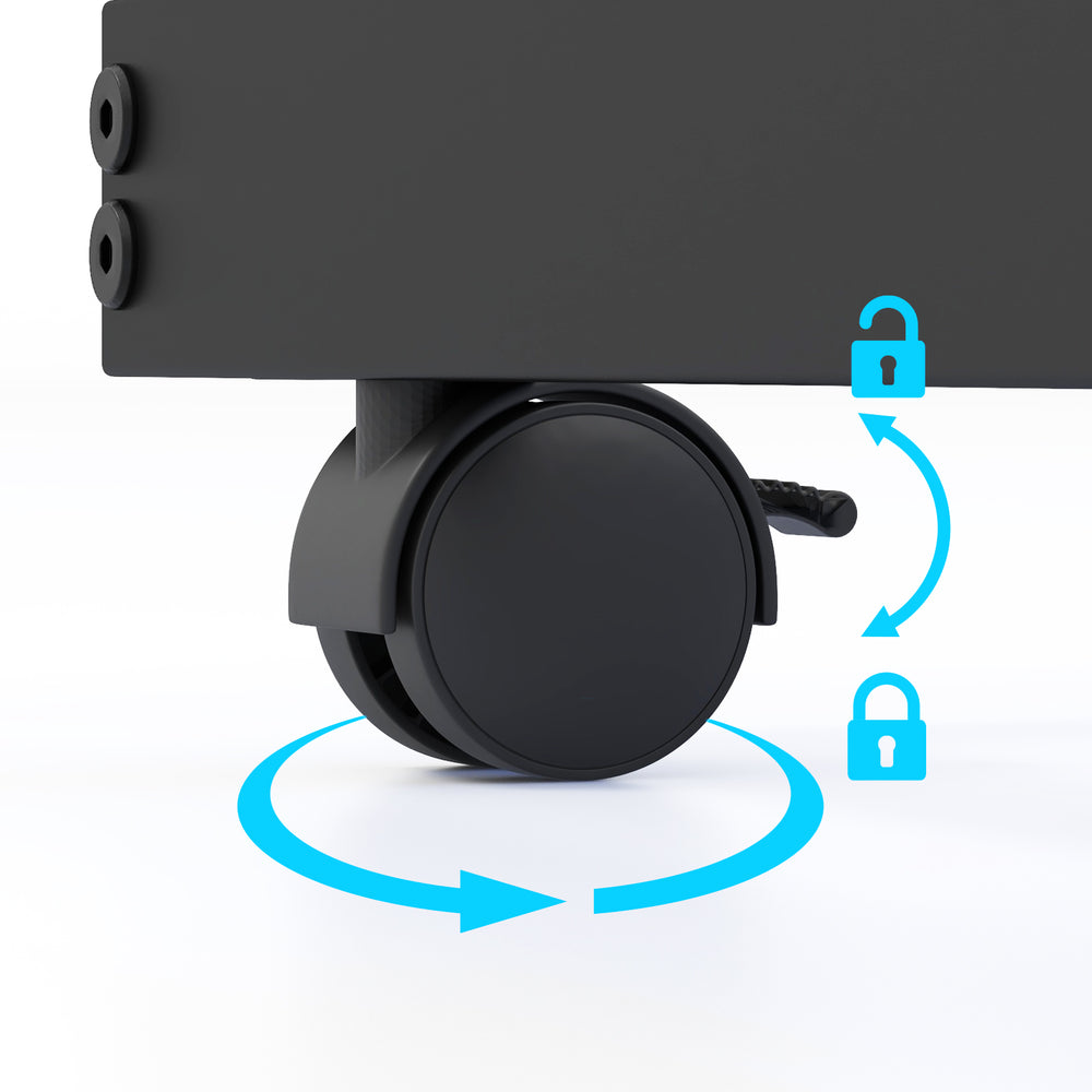 Close-up of a smooth rolling caster with brake for the Twin Daybed with Charging Station and LED Lights in black.