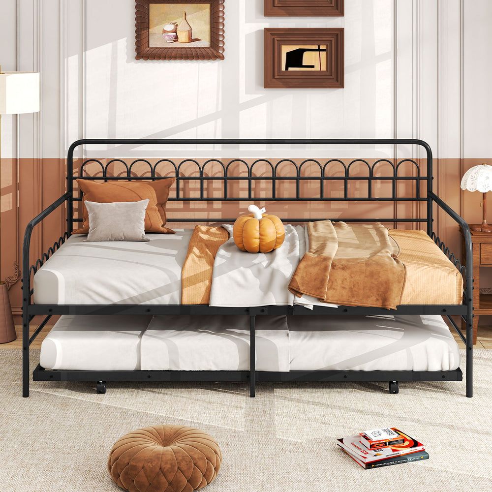 Twin Daybed with Curved Backrest and Armrests-Black - Gallery View 1 of 10