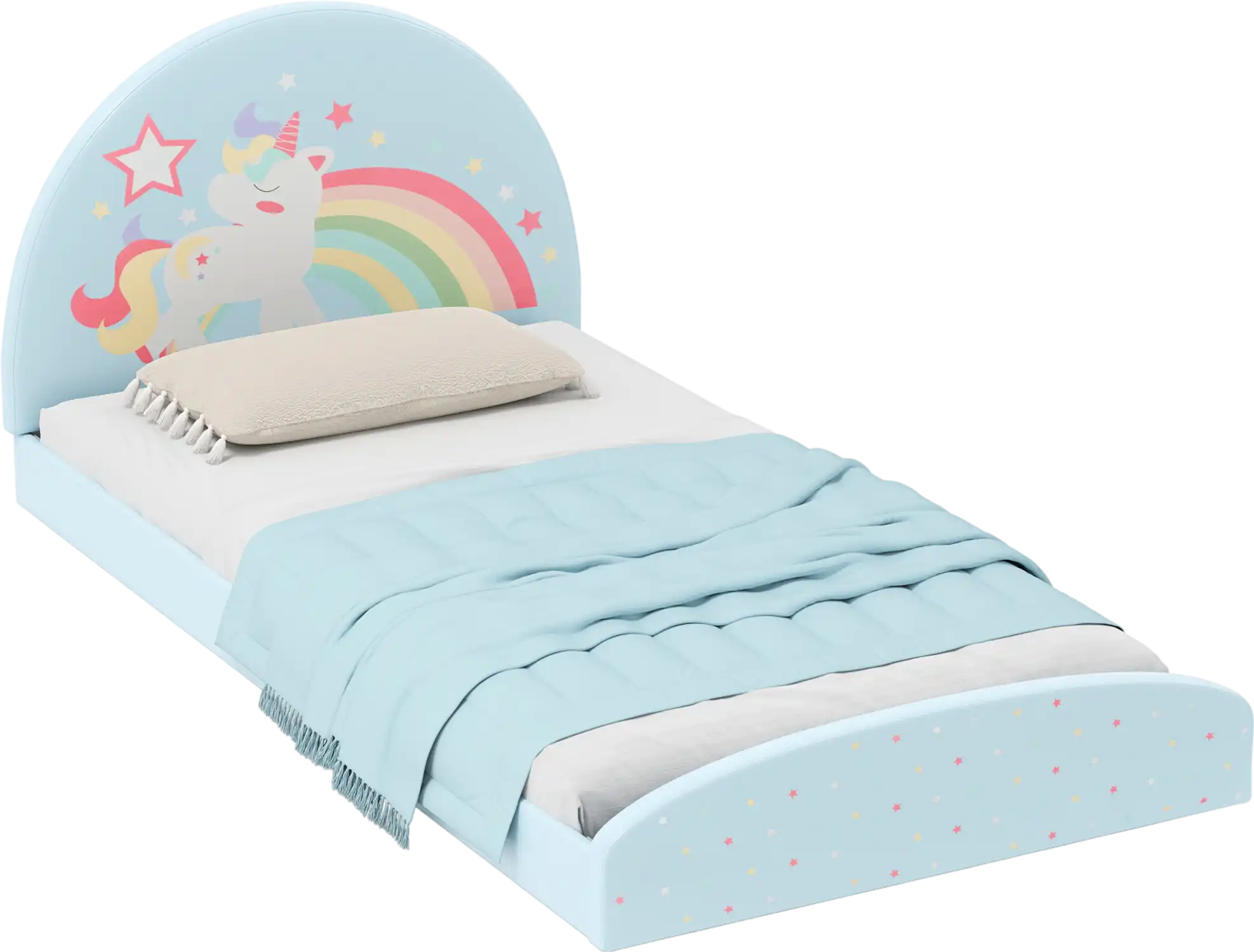 Costway Upholstered Twin Kids Floor Bed Frame w/ 210D Oxford Cloth Mat 12603661 New