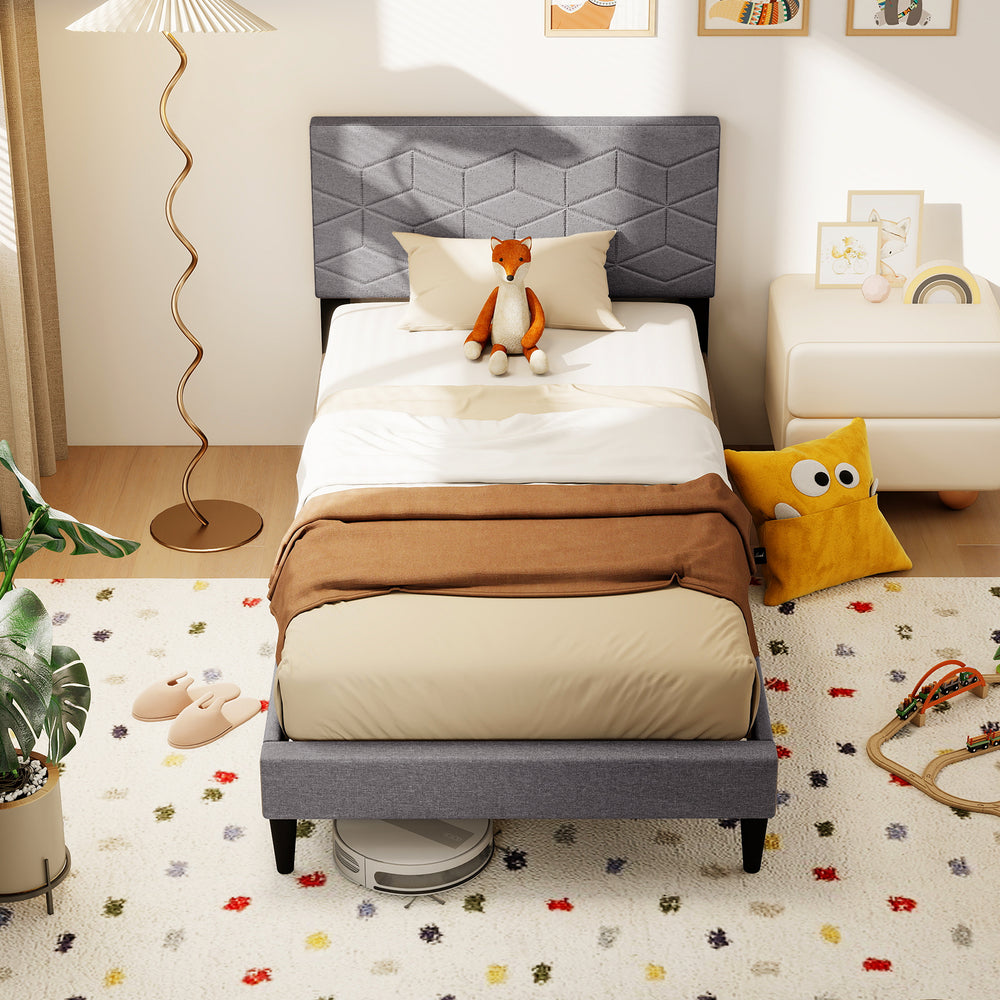 Twin/Full/Queen Size Bed Frame Modern Platform Bed with Linen Fabric Upholstered Headboard-Twin - Gallery View 1 of 10