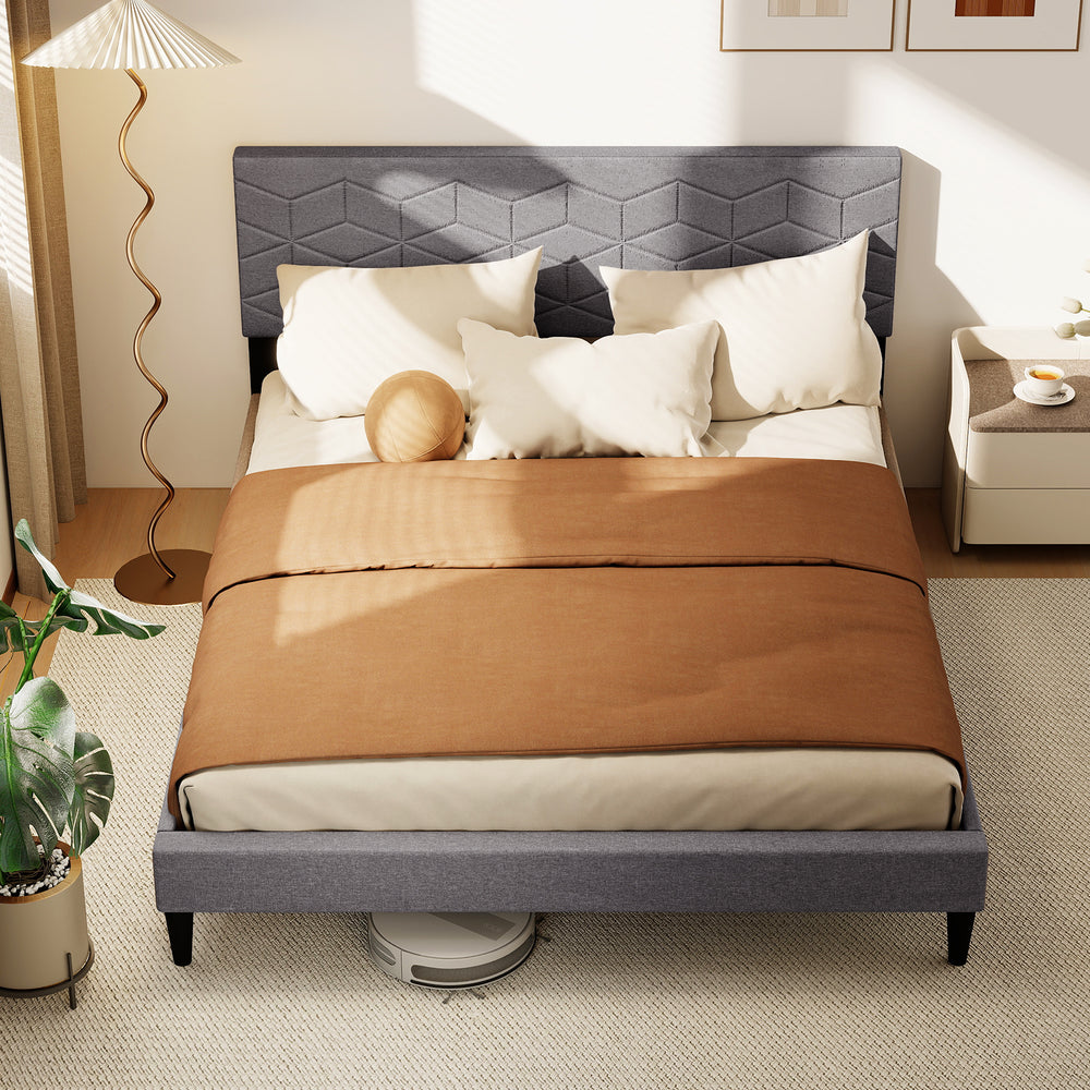Twin/Full/Queen Size Bed Frame Modern Platform Bed with Linen Fabric Upholstered Headboard-Queen - Gallery View 1 of 11