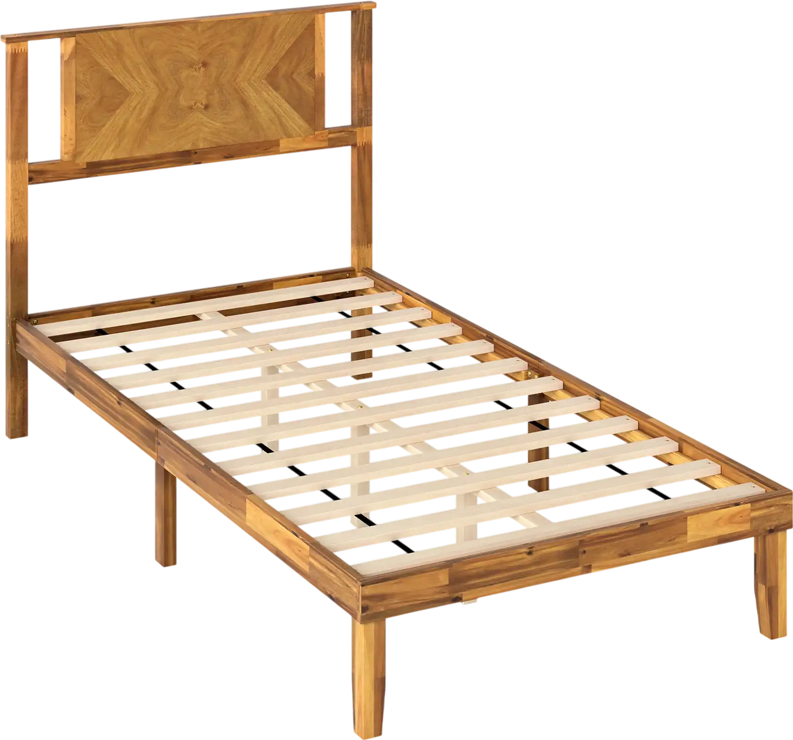 Costway Mid-Century Acacia Wood Platform Bed Frame w/ Headboard 91133728 New