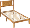 Twin size acacia wood platform bed frame with retro headboard and sturdy plywood slats for stable mattress support.