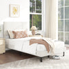 Twin/Full/Queen Size Velvet Bed Frame Upholstered Platform Bed with Chevron Headboard Beige-Twin - Gallery View 1 of 10
