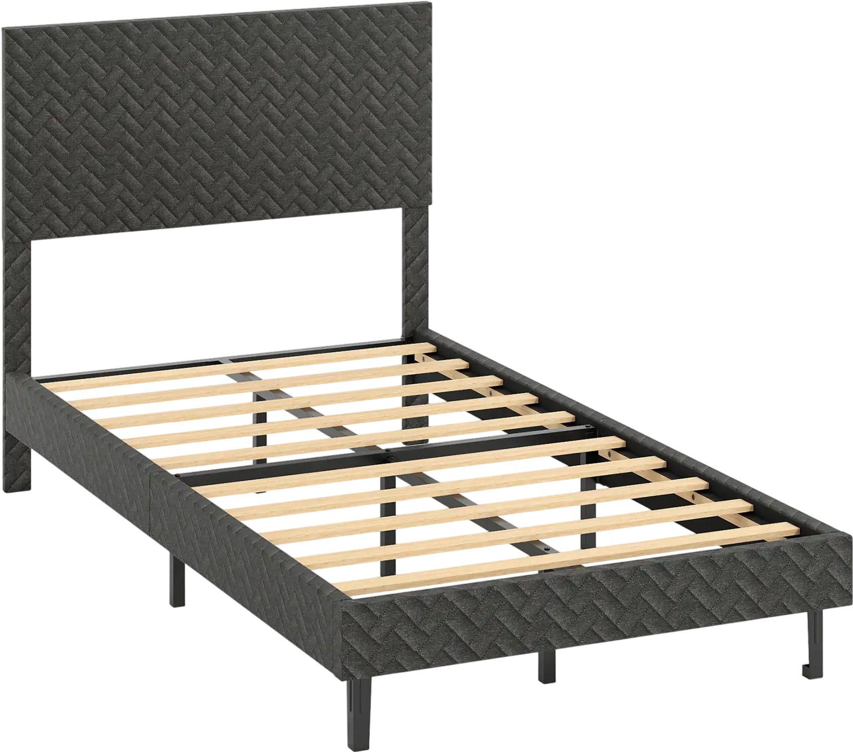 Costway Velvet Upholstered Platform Bed Frame Chevron Headboard Gray 41886378 New