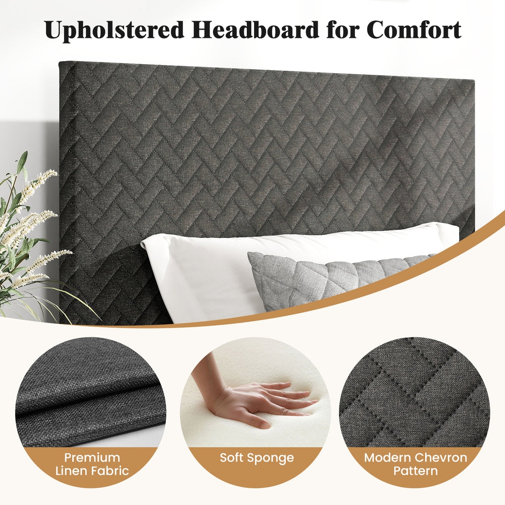 Chevron-patterned gray upholstered headboard with premium linen fabric and soft sponge, ideal for twin/full/queen beds.
