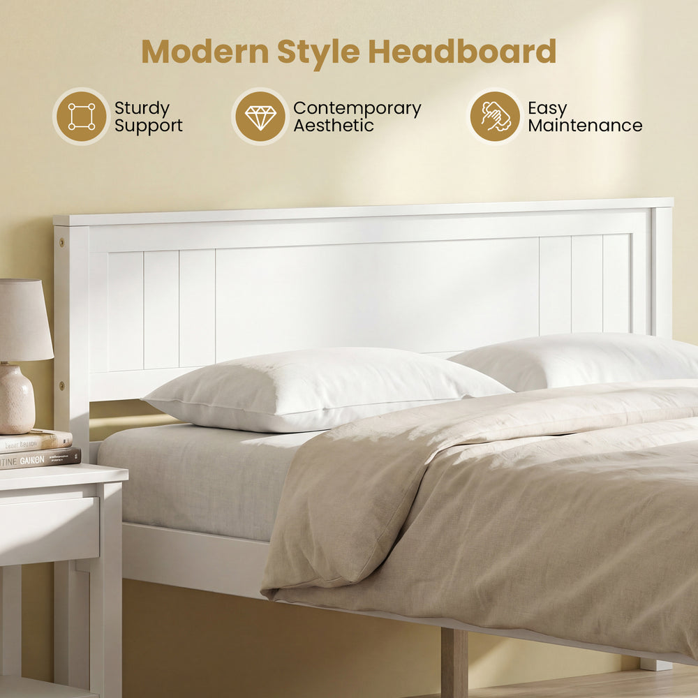White wooden headboard with slats, designed for Twin/Full/Queen size bed frames, offering sturdy support and easy.