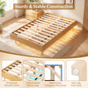 Twin/Full/Queen size floating bed frame with LED lights, featuring 12 wooden slats and solid rubber wood legs for.
