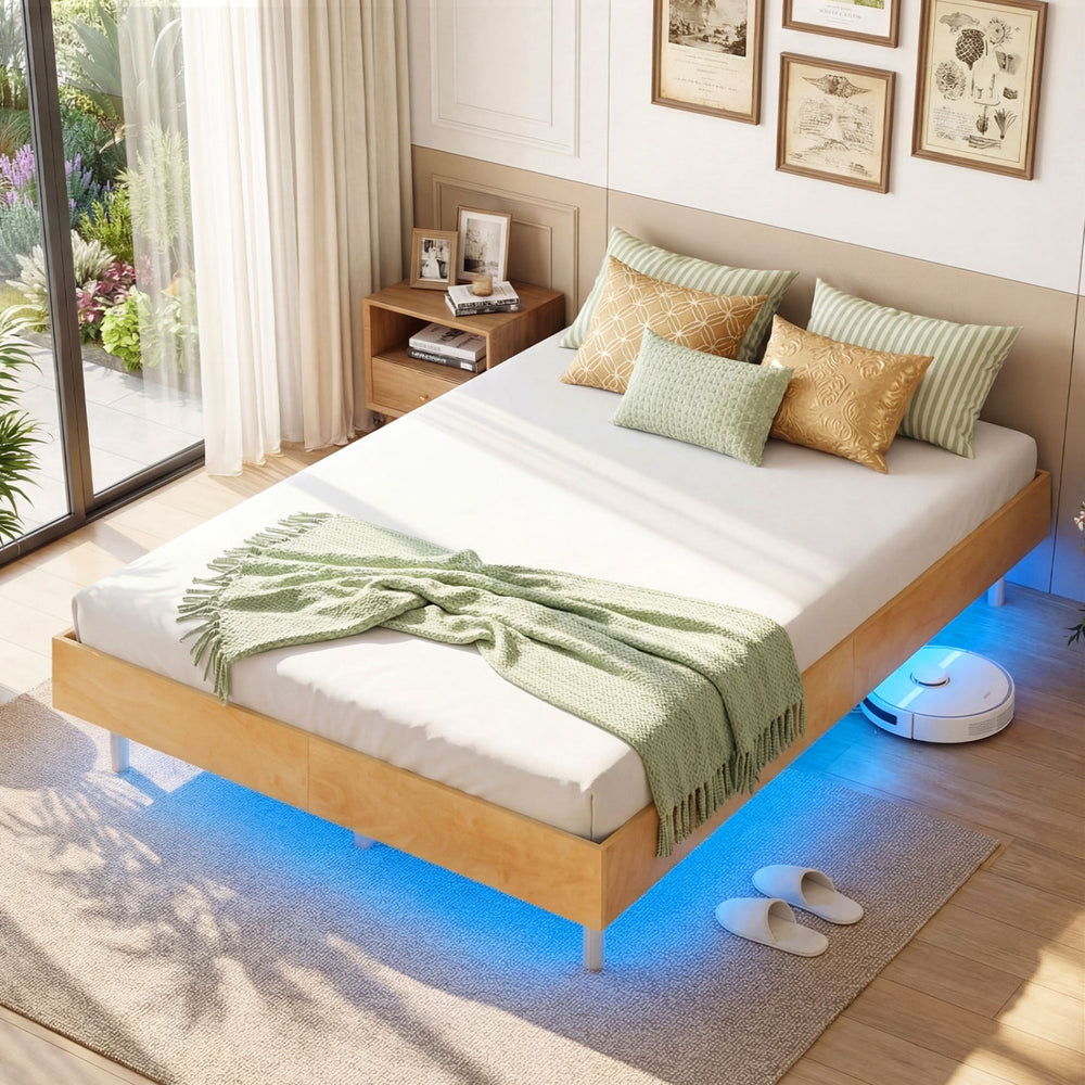 Twin/Full/Queen Size Floating Bed Frame with LED Lights for Bedroom-Full - Gallery View 1 of 11