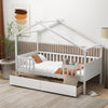 Twin House Bed with 2 Storage Drawers and Roof & Fence Rails-White - Gallery View 1 of 13