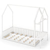 Twin house floor bed frame in white with storage shelf, designed for Montessori-style independence and safety.