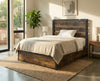 Twin LED bed frame with slatted high headboard, robust metal construction, and four rolling fabric drawers for storage.