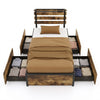 Twin LED bed frame with robust metal structure, four rolling fabric drawers, and RGB lights for versatile ambiance.