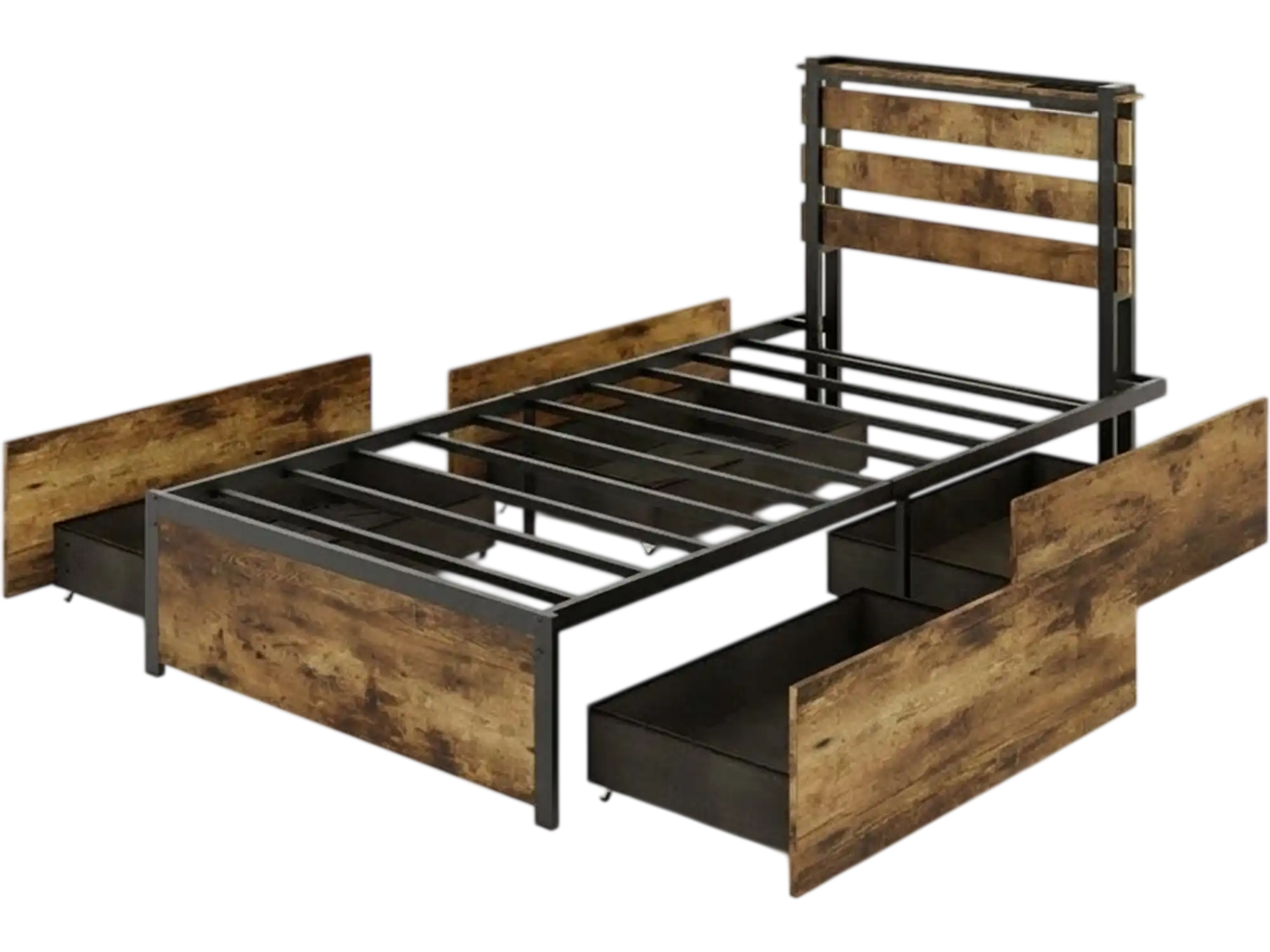 Costway Twin Platform Bed Frame w/ 4 Storage Drawers 91200651 New