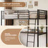 Twin loft bed in rustic brown with desk, shelves, and sturdy inclined ladder for kids and adults, optimizing space.