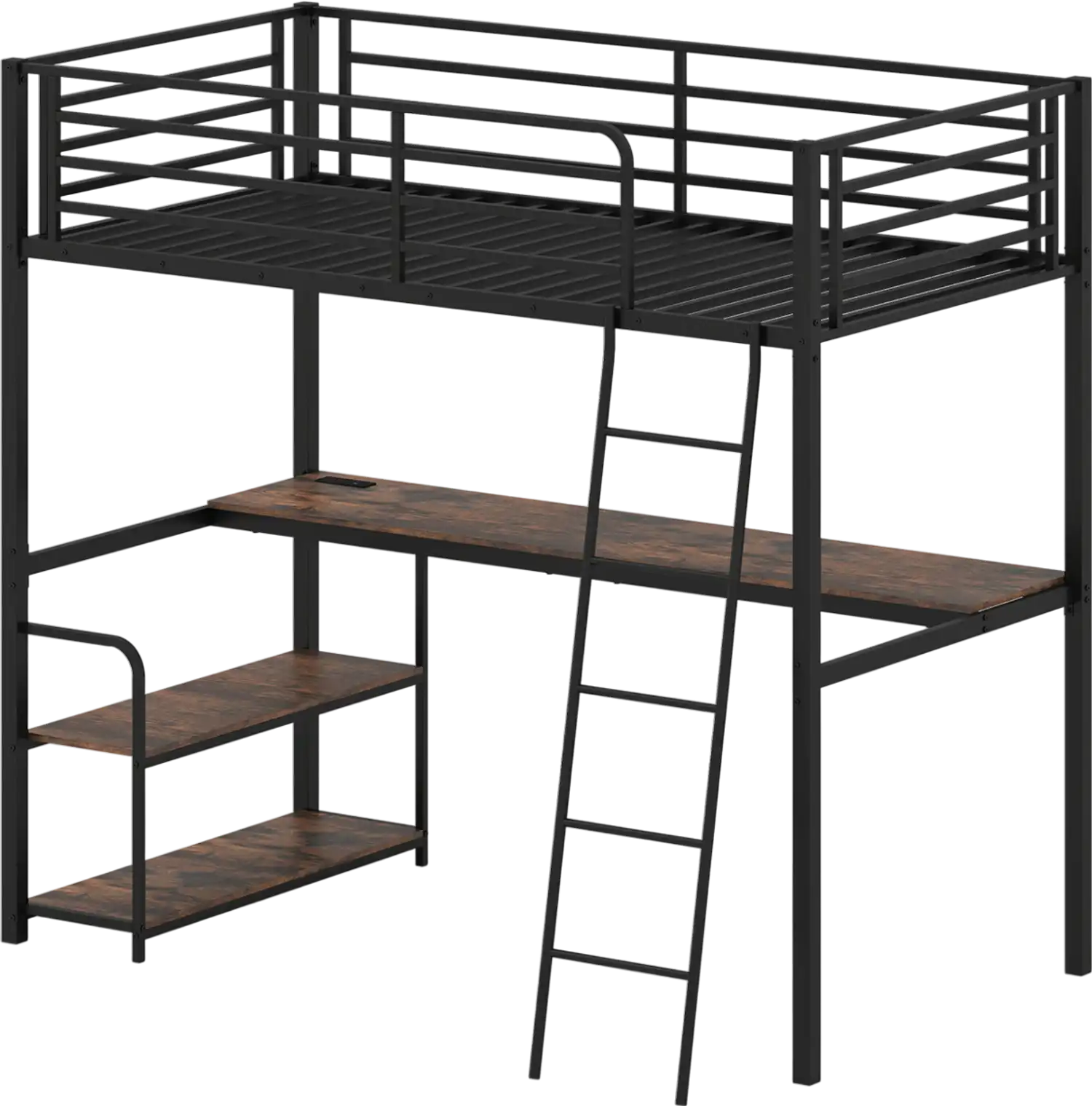 Costway Twin Loft Bed with Desk Shelves 45737682 New