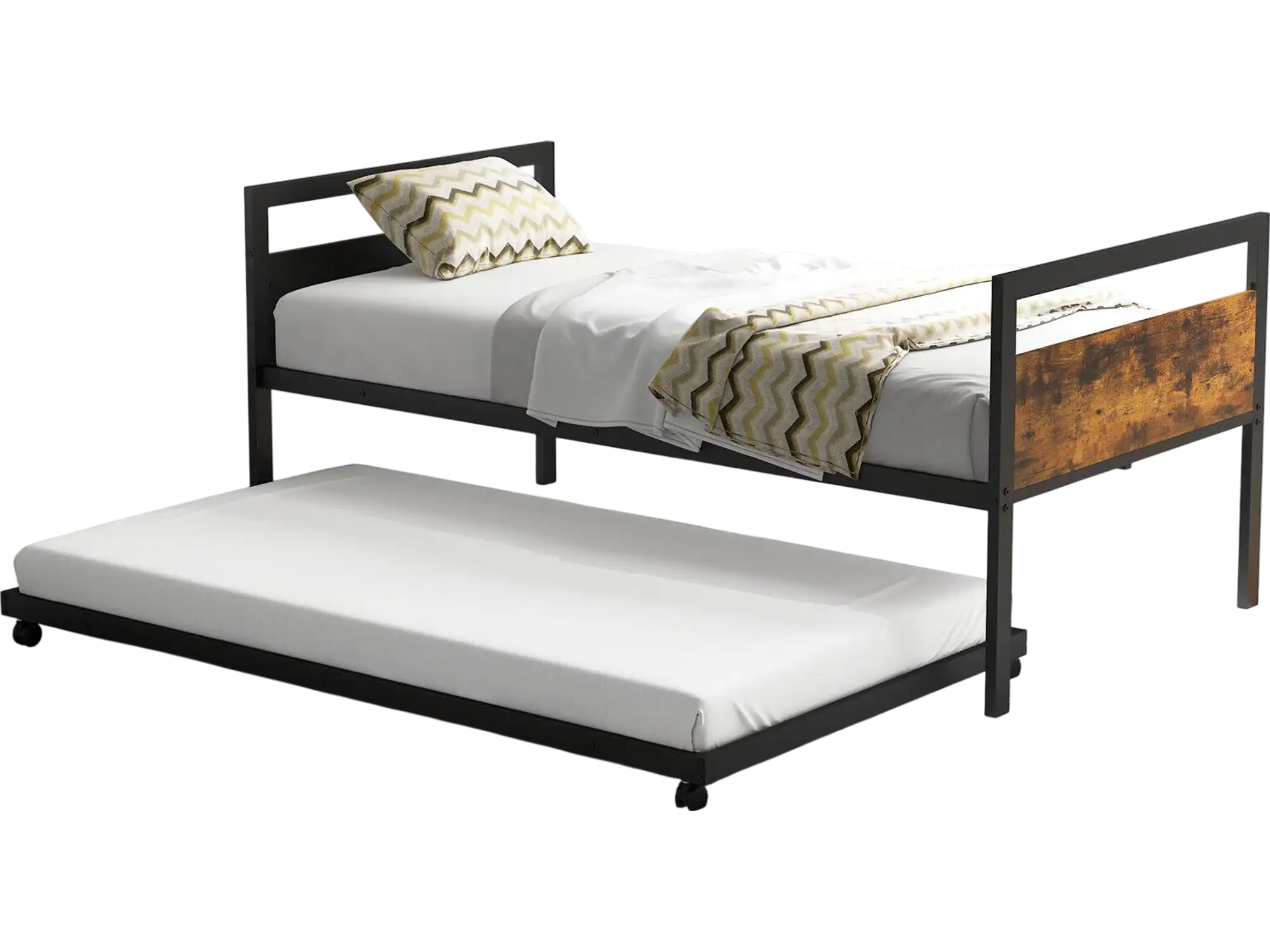 Costway Twin Metal Daybed with Trundle Lockable Wheels 73945286 New